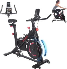 Black Stationary Bikes for Home Spin Indoor Exercise Bike with LCD Monitor and Comfortable Seat Cushion for Home Gym Cardio Fitness Training