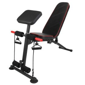 1Pc  Adjustable Weight Bench With Preacher Curl Pad Resistance Bands Leg Extension For Home Gym Full Body Exercise Fedex Shipping (Color: Black)