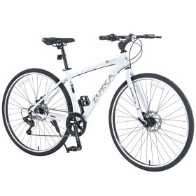 Shimano 7 Speed Hybrid Bike Aluminum Alloy Frame Double Disc Brakes 700C Road Bike For men women's City Bicycle (Color: as Pic)