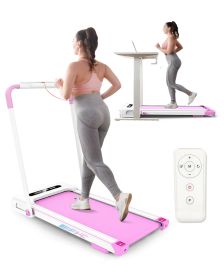 FYC Under Desk Treadmill - 2 in 1 Folding Treadmill for Home 300LBS Weight Capacity;  Free Installation Foldable Treadmill Compact Electric Runni (Color: PINK)
