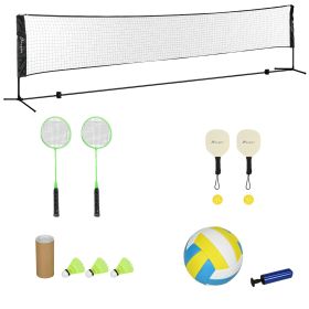 Soozier 17ft Portable All-in-One Badminton Set, Pickleball and Volleyball Net, Height Adjustable Outdoor Sports Set for Backyard Beach Driveway G (Color: as Pic)
